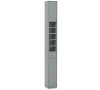 CostwayMeuble de Rangement Salle de Bain Meuble Colonne avec 2 Placards à Porte 1 Tiroir et 5 Étagères Réglables Armoire de Toilette 20 x 20 x 180 cm Gris