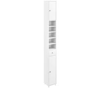 CostwayMeuble de Rangement Salle de Bain Meuble Colonne avec 2 Placards à Porte 1 Tiroir et 5 Étagères Réglables Armoire de Toilette 20 x 20 x 180 cm Blanc