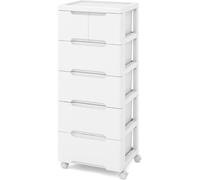 CostwayMeuble de Rangement sur Roulettes Commode Verticale à 5 Tiroirs Roulettes Universelles et Verrouillables Chariot de Rangement Blanc
