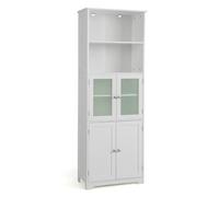 CostwayMeuble de Salle de Bain à 4 Portes 2 Compartiments Ouverts Colonne Salle de Bain Armoire Haute avec Étagères Réglables 60x30x163cm Blanc