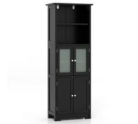 CostwayMeuble de Salle de Bain à 4 Portes 2 Compartiments Ouverts Colonne Salle de Bain Armoire Haute avec Étagères Réglables 60x30x163cm Noir