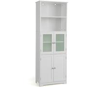 CostwayMeuble de Salle de Bain à 4 Portes 2 Compartiments Ouverts Colonne Salle de Bain Armoire Haute avec Étagères Réglables 60x30x163cm Blanc