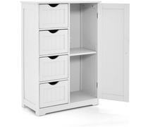 CostwayMeuble de Salle de Bain Armoire de Rangement avec 4 Tiroirs et Placard avec Étagère Réglable avec Porte pour Salon Salle de Bain 56 x 30 x 82 cm Blanc