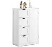 CostwayMeuble de Salle de Bain en Bois avec 4 Tiroirs et 1 Étagère Réglable 56 x 30 x 81cm pour Couloir Salon Chambre Blanc