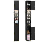 CostwayMeuble de Salle de Bain Haut de 181 cm Meuble de Rangement Étroit avec 2 Portes et Étagères Réglables Bande Lumineuse 3 Couleurs Noir