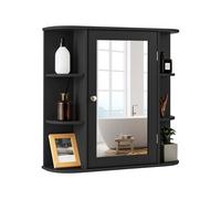 CostwayMeuble de Salle de Bain Mural avec 1 Porte avec Miroir et 4 Etagères 6 étagères extérieures en MDF 66x16,5x60cm Noir