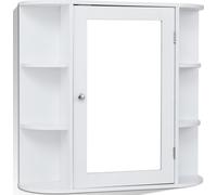 CostwayMeuble de Salle de Bain Mural avec 1 Porte avec Miroir et 4 Etagères 6 étagères extérieures en MDF 66x16,5x60cm Blanc