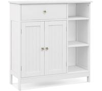 CostwayMeuble de Salle de Bain Rangement Armoire à 2 Portes Commode Salle de Bain avec Grand Tiroir 3 Compartiments Blanc
