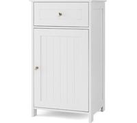 CostwayMeuble de Salle de Bain sur Pied Armoire de Rangement avec 1 Porte et Étagère Réglable à 3 Positions Tiroir Meuble de Rangement Blanc