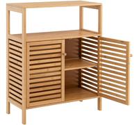 CostwayMeuble de Salle de Bain sur Pied en Bambou 64 x 27,5 x 80 CM Placard de Rangement avec Étagère Ouverte et 2 Portes Naturel