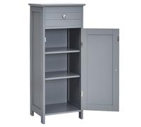 CostwayMeuble de Salle de Bain sur Pieds avec 1 Porte Tiroir 2 Étagères Réglables et Dispositif Anti-Dumping 35x30x87,5CM Gris