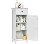 CostwayMeuble de Salle de Bain sur Pieds avec 1 Porte Tiroir 2 Étagères Réglables et Dispositif Anti-Dumping 35x30x87,5CM Blanc