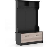 CostwayMeuble d'Entrée avec Porte Manteaux, Armoire à Chaussures, Banc et 2 Compartiments de Rangement 100 x 40 x 160 CM Noir