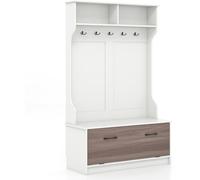 CostwayMeuble d'Entrée avec Porte Manteaux, Armoire à Chaussures, Banc et 2 Compartiments de Rangement 100 x 40 x 160 CM Blanc