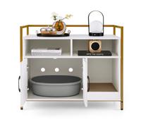 CostwayMeuble Litiere Chat Griffoir Amovible Industriel Maison de Toilette Chat Anti-basculement Structure Métal Antirouille 89x45x74,5cm Blanc
