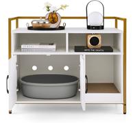 CostwayMeuble Litiere Chat Griffoir Amovible Industriel Maison de Toilette Chat Anti-basculement Structure Métal Antirouille 89x45x74,5cm Blanc