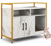 CostwayMeuble Litiere Chat Griffoir Amovible Industriel Maison de Toilette Chat Anti-basculement Structure Métal Antirouille 89x45x74,5cm Blanc