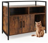 CostwayMeuble Litiere Chat Griffoir Amovible Industriel Maison de Toilette Chat Anti-basculement Structure Métal Antirouille 89x45x74,5cm Café