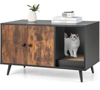 CostwayMeuble Moderne pour Bac à Litière pour Chat Armoire à double Porte Étagère Ouverte pour Chat Armoire de Toilette pour Chat