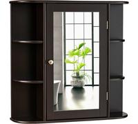CostwayMeuble Mural Salle de Bain Armoire avec Miroir Rangement de Toilette avec Porte et 6 Etagères 65 x 17 x 64 cm Marron