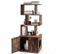 CostwayMeuble pour Bac à Litière pour Chat 142 cm de Haut Meuble 2 en 1 pour Chat 3 Etagères Ouvertes Entrée Latérale Portes Marron Rustique