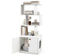 CostwayMeuble pour Bac à Litière pour Chat 142 cm de Haut Meuble 2 en 1 pour Chat 3 Etagères Ouvertes Entrée Latérale Portes Blanc