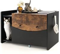 CostwayMeuble pour Bac à Litière pour Chat avec Tiroir Coulissant à Roulettes Porte Rabattable Armoire Latérale Table de Nuit Toilettes Cachées Noir
