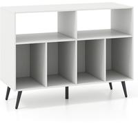 CostwayMeuble pour Platine Vinyle Support à 3 Niveaux avec Étagère de Rangement pour Disques Vinyles Table de Rangement avec 5 Pieds en Métal Blanc