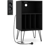 CostwayMeuble pour Platine Vinyle Support pour Tourne-Disque avec Station de Charge Rangement pour Vinyles et Compartiments Table de Rangement Noir