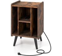 CostwayMeuble pour Tourne-disque Support de Stockage de Disques Vinyles 4 Etagères Ouvertes Prise de Courant et Port USB Café
