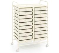 CostwayMeuble Roulant à 20 Tiroirs avec Roue Organiseur pour accessoires papier Chariot Multifonctionnel pour Bureau Maison Salon de Beauté Blanc