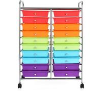 CostwayMeuble Roulant à 20 Tiroirs avec Roues Organiseur pour accessoires Papiers Chariot Multifonctionnel pour Bureau Salon Multicouleur