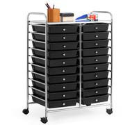 CostwayMeuble Roulant à 20 Tiroirs avec Roues Organiseur pour accessoires Papiers Chariot Multifonctionnel pour Bureau Salon Noir