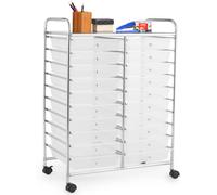 CostwayMeuble Roulant à 20 Tiroirs avec Roues Organiseur pour accessoires Papiers Chariot Multifonctionnel pour Bureau Salon Transparent