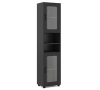 CostwayMeuble Salle de Bain 170CM Colonne de Rangement avec 2 Portes Verre Transparente Étagères Réglables&2 Compartiments Charge 70KG Noir