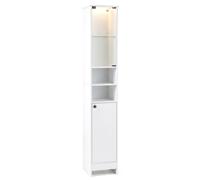 CostwayMeuble Salle de Bain 170cm LED Télécommande Colonne de Rangement avec Placard à Porte Verre Étagères Réglables&Compartiments Blanc