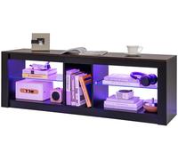 CostwayMeuble TV avec Eclairage LED pour TV Jusqu'à 65 Pouces Centre de Divertissement Moderne Etagères Réglables en Verre Trempé Noir et Marron