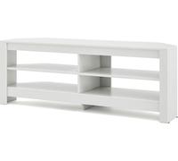 CostwayMeuble TV d'Angle avec Prise de Courant Centre Multimédias à 3 Niveaux 4 Etagères Ouvertes Table Console pour TV jusqu'à 65" Blanc