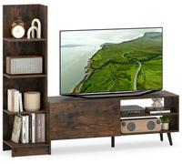 CostwayMeuble TV pour Télé jusqu'à 50 Pouces Centre de Divertissement avec Bibliothèque et Étagère Réglable Console Multimédia pour Salon Brun