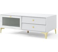 CostwayMeuble TV pour Téléviseur de 55 Pouces Console TV 47,5" avec Compartiment Tiroirs Porte en Verre Trempé Rabattable Gris Clair