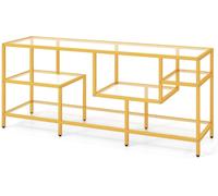 CostwayMeuble TV pour Téléviseurs Jusqu'à 65 Pouces Table Console avec un Grand Plateau et 4 Etagères en Verre Trempé Doré