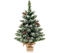CostwayMini Sapin de Noël 64 cm 50 Lumières LED 75 Pointes de Branches 8 Pommes de Pin 8 Modes d'Éclairage Neige Réaliste