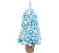 CostwayMini Sapin de Noël Artificiel de 90 cm avec 12 Boules de Coton Naturel 24 Boules Décoratives Pointes de Branches Floquées de Neige Bleu