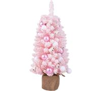 CostwayMini Sapin de Noël Artificiel de 90 cm avec 12 Boules de Coton Naturel 24 Boules Décoratives Pointes de Branches Floquées de Neige Rose