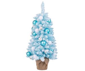 CostwayMini Sapin de Noël Artificiel de 90 cm avec 12 Boules de Coton Naturel 24 Boules Décoratives Pointes de Branches Floquées de Neige Bleu