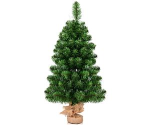 CostwayMini Sapin de Noël Artificiel de Table H90CM en PVC 96 Branches Arbre de Noël Epicéa à Piles