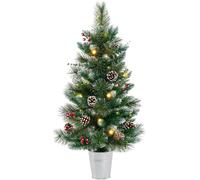 CostwayMini Sapin de Noël Artificiel Pré-éclairé 90 cm avec 81 Aiguilles en PVC et Pin 20 LED Blanc Chaud 8 Modes Minuteur Baies Pommes de Pin