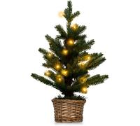 CostwayMini Sapin de Noël Artificiel Pré-Éclairé 96 Branches 20 Lumières Led Minuterie Pot en Bois de Saule