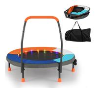 CostwayMini Trampoline de 90 cm pour Enfants avec Lumières Trampoline Pliable avec Poignée en Mousse Housse Rembourrée Orange + Bleu