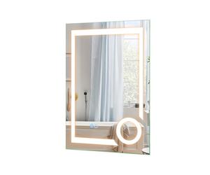 CostwayMiroir de Salle de Bain LED Rectangulaire 50x70 cm Miroir Lumineux Anti-Buée 3 Couleurs 3000K-6500K Miroir Auxiliaire Grossissant 3X Argenté